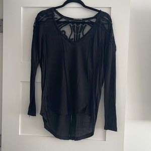 Black asymmetrical long sleeve see through sweater